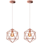 LOT DE 2 LUSTRE SUSPENSION MODERNE EN FORME DIAMANT LAMPE SUSPENSION DIAMÈTRE E27 POUR CHAMBRE SALON CUISINE ROSE - OR ROSE