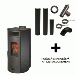 POÊLE À GRANULÉS AIR FLAVIA - 13 KW - NOIR + KIT DE RACCORDEMENT FUMISTERIE SANNOVER