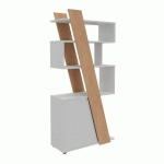 BIBLIOTHÈQUE HELYOS H 190 X L 90 X P 40 CM BANDEAU CHÊNE CLAIR PORTE À GAUCHE BLANC