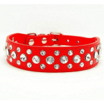 COLLIER DE CHIEN EN CUIR STRASS (ROUGE L) - KUEATILY