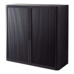 ARMOIRE POLYSTYRÈNE EASYOFFICE - A RIDEAUX - L. 110 X H. 104  CM - CORPS NOIR  - RIDEAUX NOIR