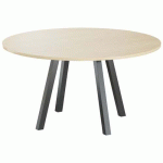 TABLE RÉUNION EVAN Ø 140 CM PIED NOIR PLATEAU CHÊNE CLAIR - MBA