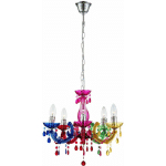 LUSTRE MODERNE SUSPENSION LAMPE DE CHAMBRE 5 FLAMMES, CRISTAUX COLORÉS, MÉTAL ACRYLIQUE, 5X E14, DXH 44 X 128 CM