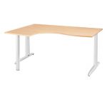 BUREAU COMPACT RETOUR À GAUCHE ACTUAL - L. 180 X P. 120 CM - PLATEAU HÊTRE - PIEDS L BLANC