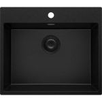 VIER CUSINE EN GRANIT 58X50 CM LAVABO CUISINE 1 BAC + KIT DE VIDAGE, ÉVIER AU MEUBLE 60CM ÉVIER À ENCASTRER DE PRIMAGRAN TOUT NOIR - BLACK#BLACK