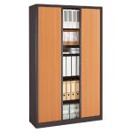 ARMOIRE MÉTAL CLASSTOUT CLASSIQUE - A RIDEAUX - L. 120 X  H. 198 CM - CORPS ANTHRACITE  - RIDEAUX HÊTRE