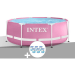 INTEX - KIT PISCINE TUBULAIRE METAL FRAME PINK RONDE 2,44 X 0,76 M + 6 CARTOUCHES DE FILTRATION