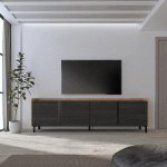 SKRAUT HOME - MEUBLE TV EFFET BOIS NOIR ET CHÊNE 207X35X61CM AVEC PIEDS