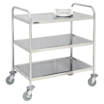 CHARIOT EN INOX 3 PLATEAUX AVEC BARRE DE POUSSÉE FORCE 120 KG