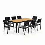 ENSEMBLE DE JARDIN MARCEAU ALUMINIUM NOIR 200/300CM + 10 FAUTEUILS EMPILABLES AVRIL PARIS
