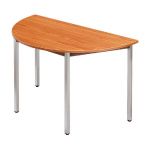 TABLE MODULAIRE DOMINO 1/2 ROND - PLATEAU TECK - PIED GRIS - L. 120 X P. 60 CM