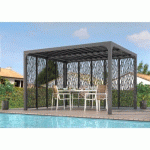 PERGOLA BIOCLIMATIQUE AVEC 9 PANNEAUX MOUCHARABIEH ALU GRIS - 3,60X3,00 M - 10,80 M2 HABRITA