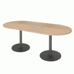 TABLE DE RÉUNION OVALE L 210 CM CHÊNE PIÈTEMENT COLONNE GRIS ANTHRACITE EXCELLENS