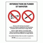 PANNEAU INTERDICTION DE FUMER ET VAPOTER VINYLE 210X150MM