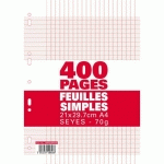 SACHET DE 400 PAGES COPIES SIMPLES GRAND FORMAT A4 GRANDS CARREAUX SÉYÈS 70G PERFORÉES - LOT DE 6