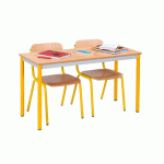 TABLE BASIC 130 X 50 CM T5, CHANTS PLAQUÉS, PLATEAU HÊTRE, PIÈTEMENT JAUNE - MANUTAN COLLECTIVITÉS