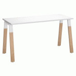 BUREAU DROIT ECLA BLANC L 140 X P 60 CM PIÈTEMENT MÉTAL ET BOIS