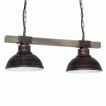 LUMINEX SUSPENSION HAKON 2 LAMPES BRUN ROUGE/BOIS NATUREL