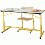 TABLE RÉGLABLE ATLAS II, PLATEAU 130X50 BEIGE, CHANTS SURMOULÉS, PIÉTEMENT JAUNE - MANUTAN COLLECTIVITÉS