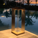 LES JARDINS LANTERNE SOLAIRE À LED TECKINOX, TECK/ACIER, 65,5CM