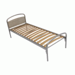 LIT THÉLIA TÊTE PANNEAU/PIED MÉTAL SOMMIER LATTES 80X200CM ALU/CHÊNE FONCÉ - MANUTAN COLLECTIVITÉS