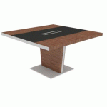 TABLE DE RÉUNION XENNON L.141 X P.140 CM - PLATEAU NOYER ET CUIR MARRON