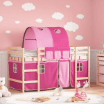 LIT MEZZANINE ENFANTS AVEC TUNNEL ROSE 90X200CM BOIS PIN MASSIF - VIDAXL