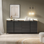 SKRAUT HOME - BUFFET EFFET BOIS NOIR ET CHÊNE 207X35X91CM AVEC PIEDS