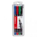 STABILO POCHETTE DE 4 FEUTRES POUR RÉTROPROJECTION POINTE FINE ENCRE PERMANENTE ASSORTIS