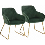 LOT DE 2 CHAISES DE SALLE À MANGER. SIÈGE REMBOURRÉE EN VELOURS. CHAISES DE CUISINE . PIEDS EN MÉTAL. VERT FONCÉ - VERT FONCÉ - WOLTU