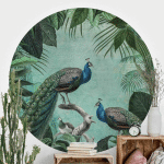 MICASIA - PAPIER PEINT ROND AUTOCOLLANT - SHABBY CHIC COLLAGE - NOBLE PEACOCK Ø 50CM