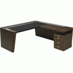 BUREAU X10 210X220X76 ÉBÈNE INSERT CUIR NOIR - QUADRIFOGLIO