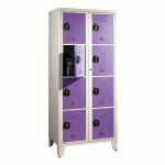 VESTIAIRE VISITABLE 2 COLONNES 8 CASIERS MONOBLOC GRIS LILAS