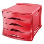 ESSELTE MODULE DE CLASSEMENT VIVIDA 4 TIROIRS AVEC BUTÉES D'ARRÊT - DIM. L24,5 X H37,2 X P28,5 CM ROUGE