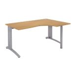 BUREAU COMPACT RETOUR À GAUCHE BIOSPACE 2 - L. 180 X P. 110 CM - PLATEAU 'HÊTRE' - PIEDS L 'ALUMINIUM' - EMBASES : 'BLANCHES'.
