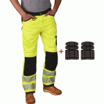 PANTALON DE TRAVAIL HAUTE VISIBILITÉ + PROTÈGE-GENOUX PORTWEST 50/52 JAUNE *DISPO 48H*