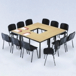 PACK 4 TABLES MODULAIRES - DOMINOS - RECTANGLE 120 X 60 CM - HETRE - PIEDS NOIRS  -  12 CHAISES FIRST NOIRES