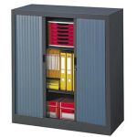 ARMOIRE CLASSTOUT CLASSIQUE MÉTAL ANTHRACITE - L. 90 X H. 100 CM - AVEC RIDEAUX BLEU