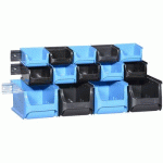 JEU DE 14 BACS À BEC AVEC RAIL MURAL PROFIPLUS 1+2+3/17, BLEU/NOIR
