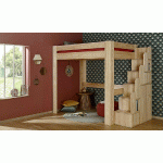 LIT MEZZANINE ESCALIER PAROS  BOIS NATUREL 90X190 CM