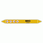 LOT DE 3 - MARQUEUR DE TUYAUTERIE - NH3 - NFX 08-105 - VINYLE LAMINÉ 355 X 37 MM