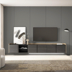 SKRAUT HOME - MEUBLE TV EFFET BOIS NOIR ET CHÊNE 309X35X50CM SUSPENDU