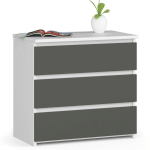 TABLE DE CHEVET AKORD BLANCHE 60 CM 3 TIROIRS FAÇADE GRIS GRAPHITE 60X35X57 CM