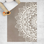 MICASIA - TAPIS EN VINYLE - MANDALA ILLUSTRATION SHABBY WHITE BEIGE - PORTRAIT 4:3 DIMENSION HXL: 60CM X 45CM