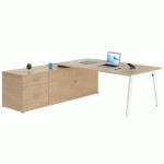 BUREAU MANAGER AVEC CONSOLE GAUCHE EDEN ARCHE CHÊNE CLAIR PIÉTEMENT BLANC