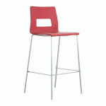 LOT DE 2 - TABOURET CELSIO COQUE BOIS MULTIPLIS FINITION LAQUÉE ROUGE - 4 PIEDS CHROMÉ H 75 CM