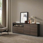 SKRAUT HOME - BUFFET EFFET BOIS DE CHÊNE ET NOIR 207X37X80CM CHEMINÉE EFFET FEU