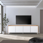 SKRAUT HOME - MEUBLE TV EFFET BOIS BLANC ET CHÊNE 207X35X61CM AVEC PIEDS