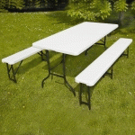 TABLE ET BANCS PLIANTS 8 PLACES - LOT DE 5 - BLANC
