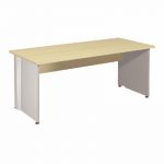 BUREAU DROIT ACTIVITY - L. 180 X P. 80 CM - PLATEAU HÊTRE - PIEDS PLEINS 'BLANC'